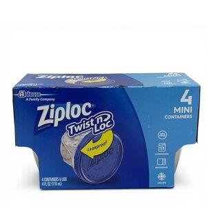 NEW Ziploc Twist n Loc Lock 4 Pack Mini Round Plastic Containers & Lids 4oz